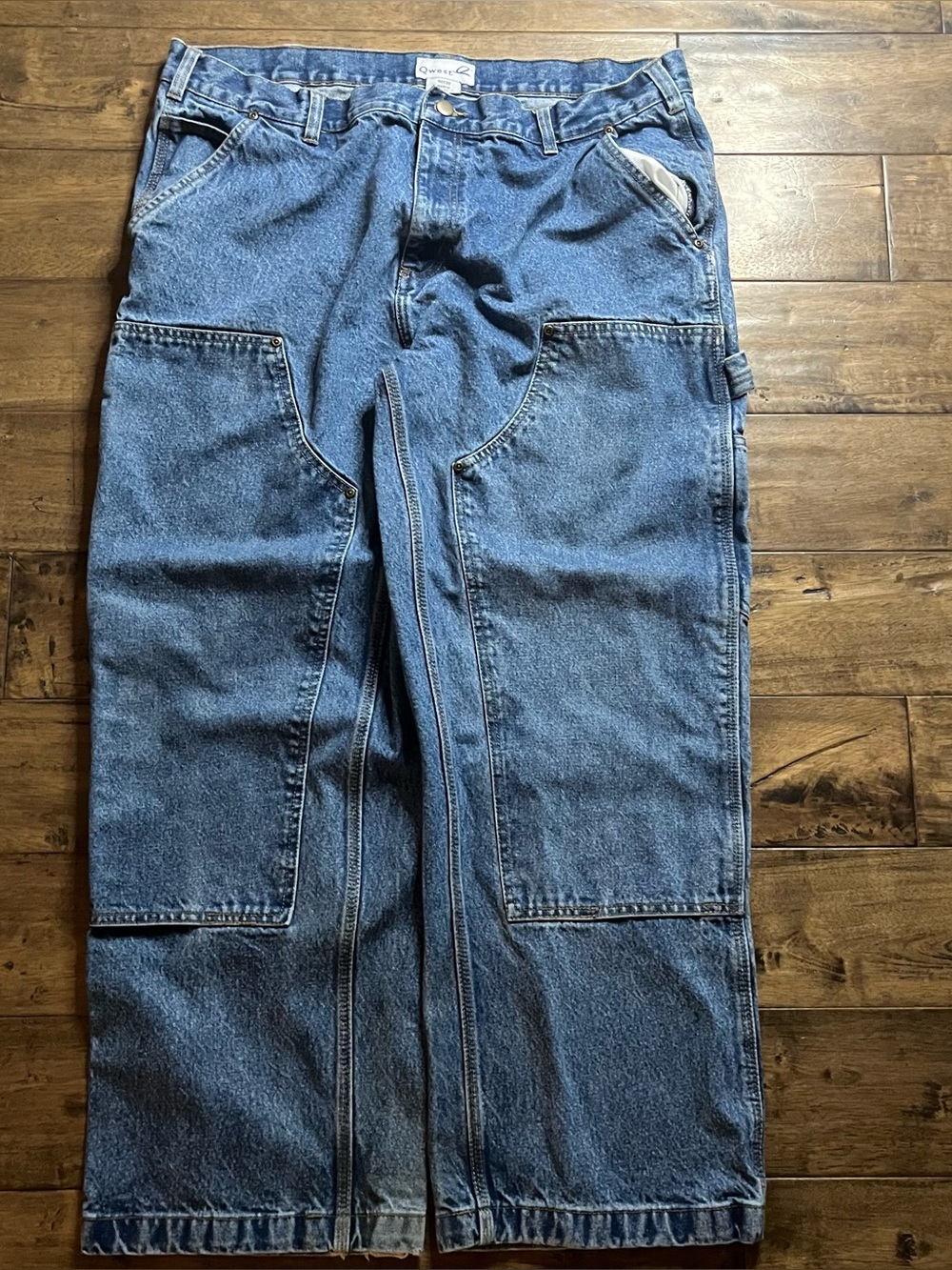 Y2K Baggy Double Knee Carpenter Blue Baggy Jeans #Baggy #carpenter
